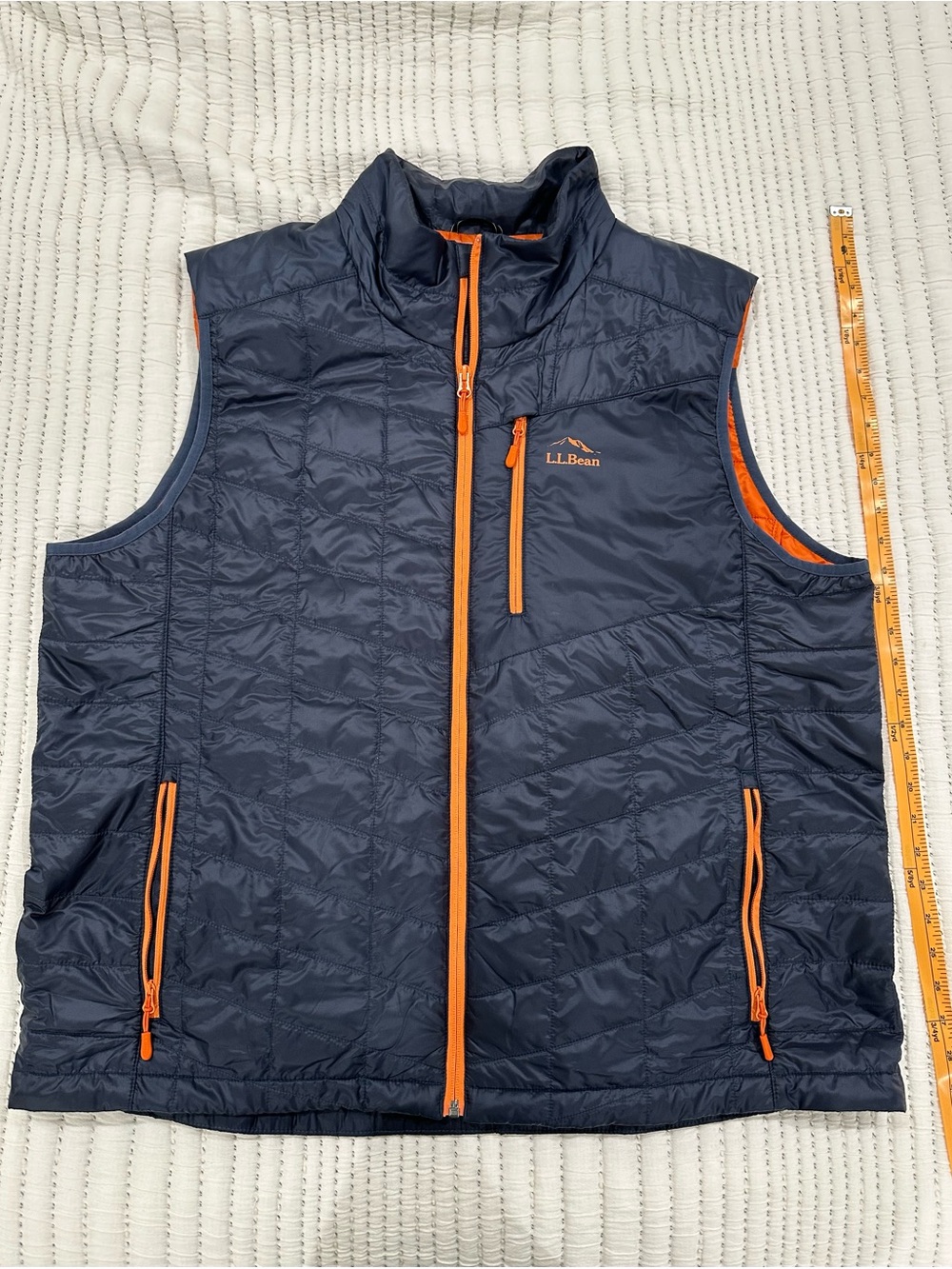 L.L. Bean Navy Quilted Vest with Orange Accents